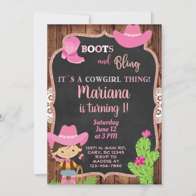 Pink bling cowgirl birthday invitation. invitation (Front)