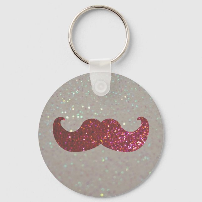 Pink Bling Moustache (Faux Glitter Graphic) Key Ring (Front)