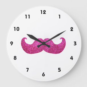 Pink Bling Moustache (Faux Glitter Graphic) Large Clock