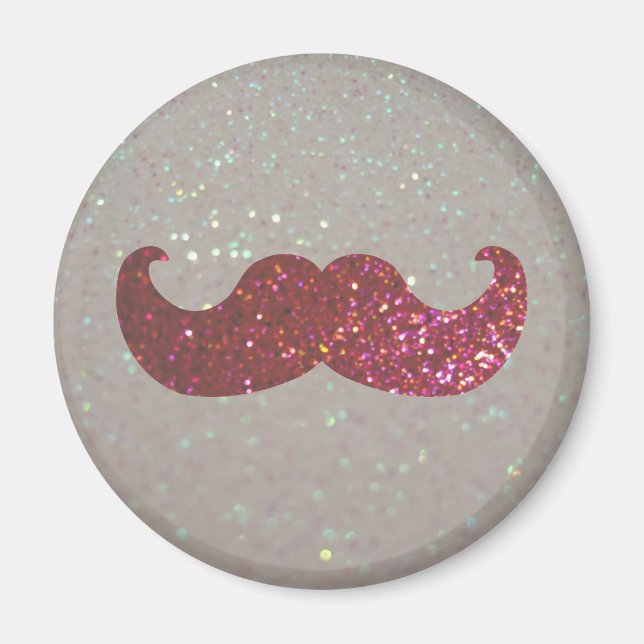 Pink Bling Moustache (Faux Glitter Graphic) Magnet (Front)