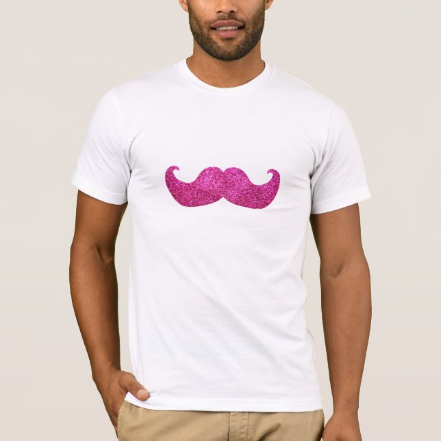 Pink Bling Moustache (Faux Glitter Graphic) T-Shirt (Front)