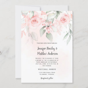 Pink Bliss Pastel Pink and Green Floral Wedding Invitation