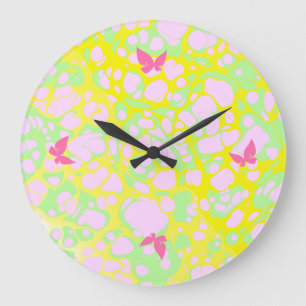 Pink Blobs and Butterflies Large Clock