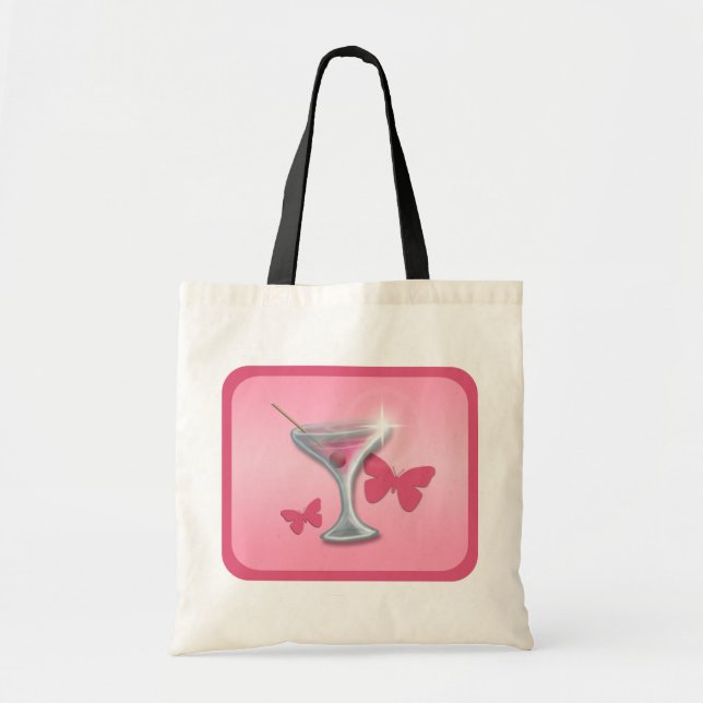 Pink Block Butterfly Martini tote bag (Front)