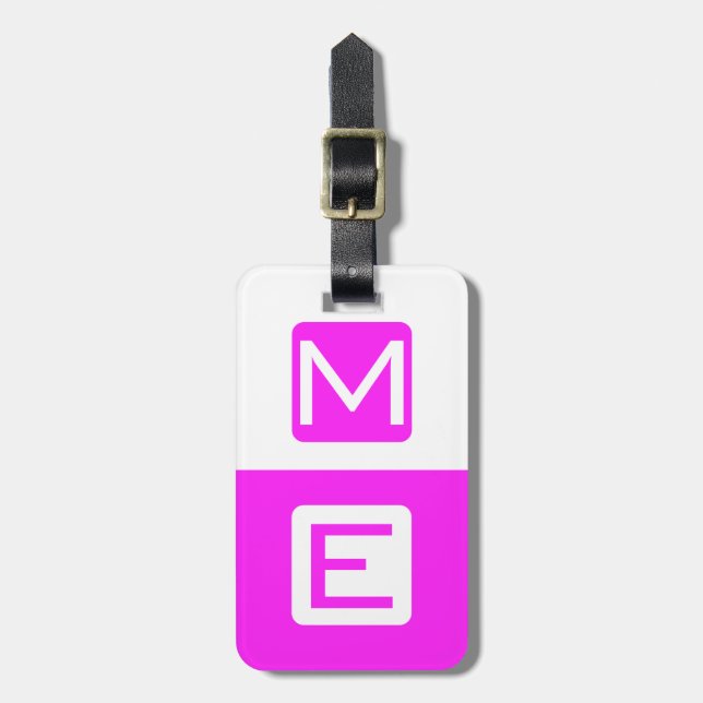 Pink Blockhead Monogrammed Luggage Tag (Front Vertical)