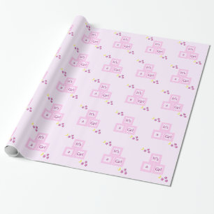 Pink Blocks and Stars Baby Shower Wrapping Paper