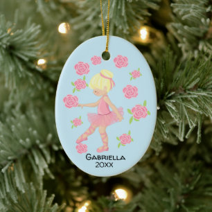 Pink Blond Haired Ballerina Christmas Ceramic Ornament
