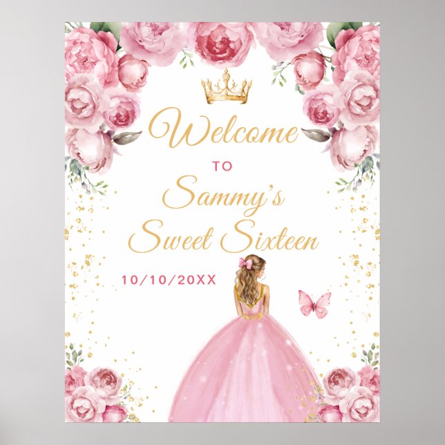 Pink Blonde Hair Princess Sweet Sixteen Welcome Poster (Front)