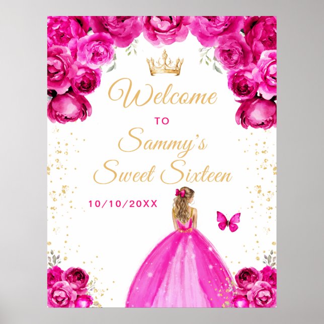 Pink Blonde Hair Princess Sweet Sixteen Welcome Poster (Front)