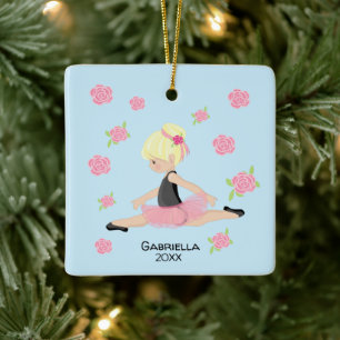 Pink Blonde Haired Ballerina Christmas Ceramic Ornament