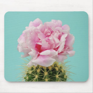 Pink Bloom Atop Spiky Cactus Mouse Pad