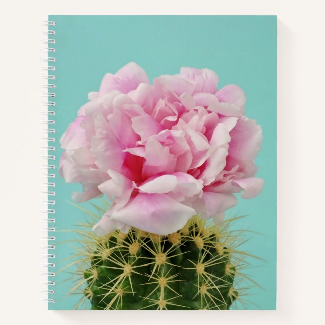 Pink Bloom Atop Spiky Cactus Notebook (Front)