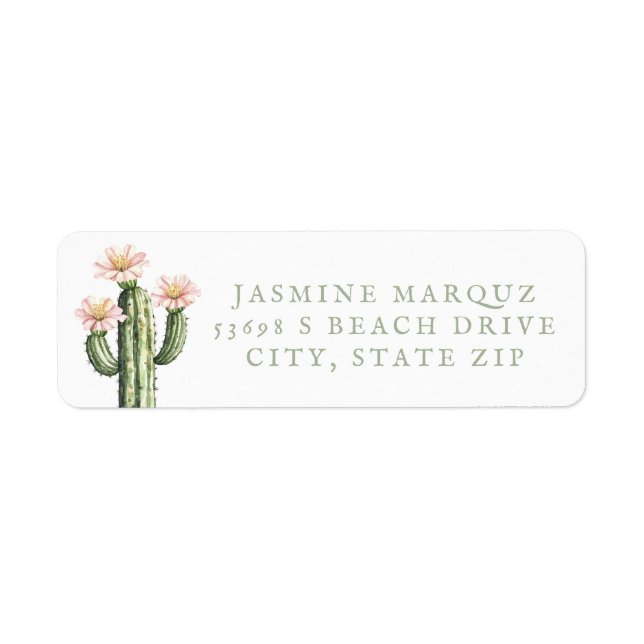 Pink Bloom Desert Cactus  Return Address Label (Front)