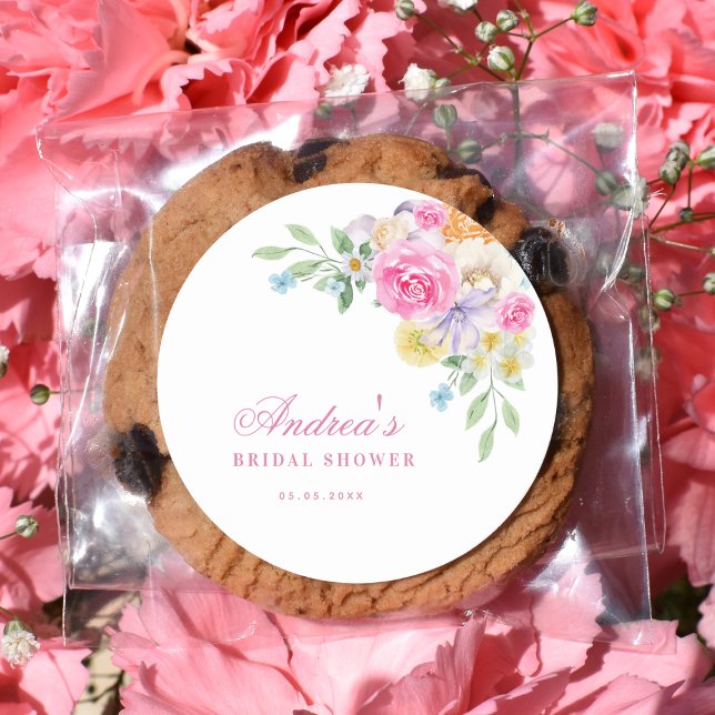 Pink Bloom Garden Tea Party Floral Bridal Shower  Classic Round Sticker (Creator Uploaded)