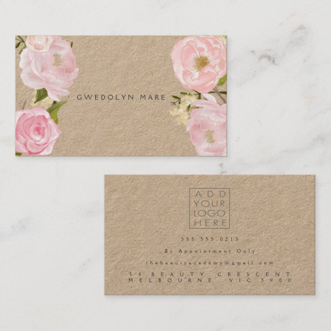 Pink Bloom Kraft Flowers Beautician Hair Stylist  Business Card (Front/Back)