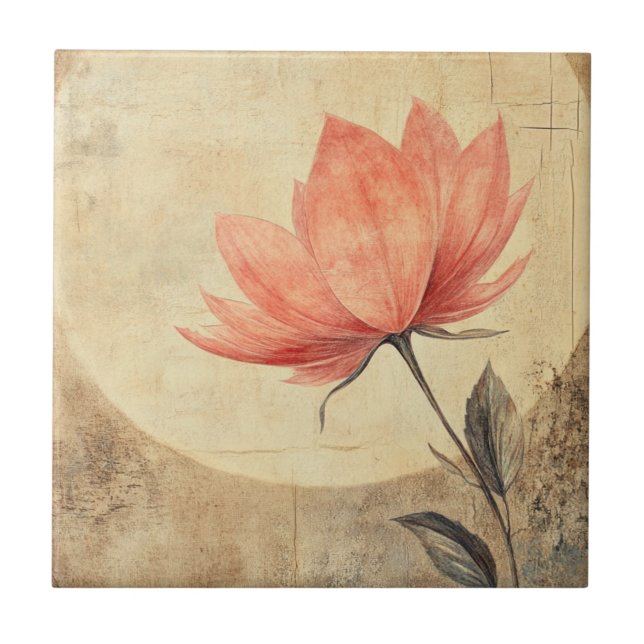 Pink Bloom & Moonlit Serenity Ceramic Tile (Front)