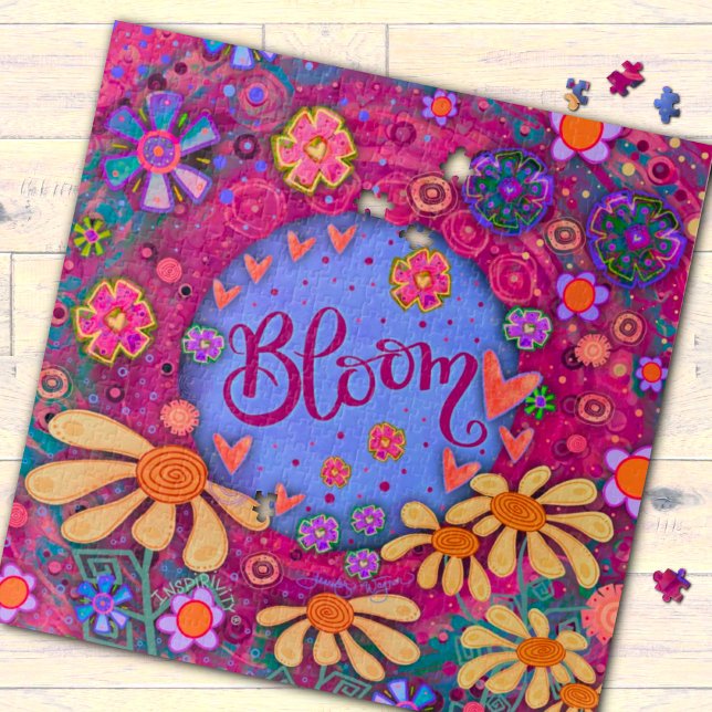 Pink Bloom Trendy Heart Floral Inspirivity  Jigsaw Puzzle (Creator Uploaded)
