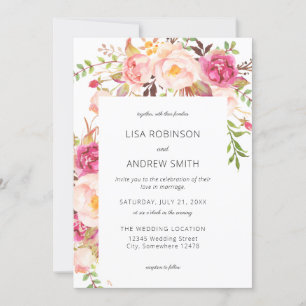 Pink Blooming Blush 2 Floral Wedding Invitation