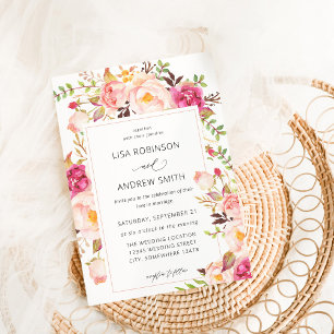 Pink Blooming Blush Floral Wedding V3 Invitation