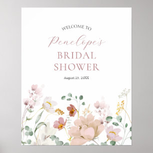 Pink Blooming Flowers Bridal Shower Welcome Sign