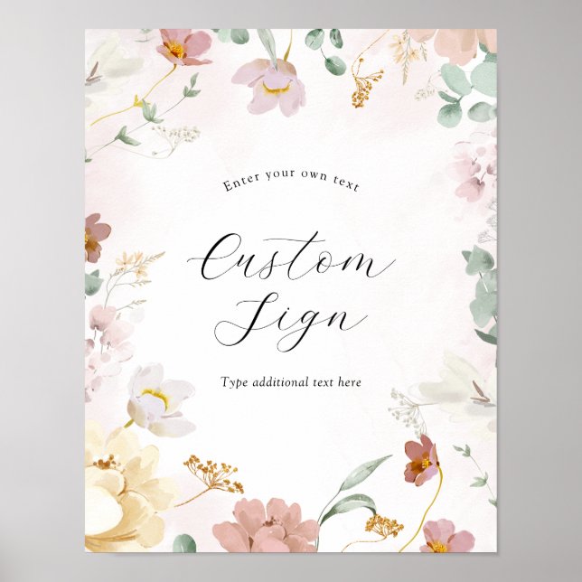 Pink Blooming Flowers Custom Text Sign (Front)