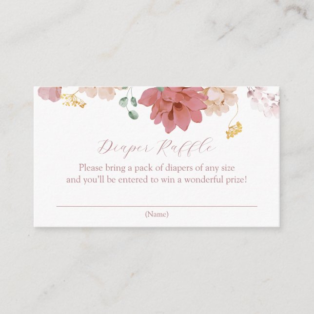 Pink Blooming Flowers Diaper Raffle Baby Shower En Enclosure Card (Front)