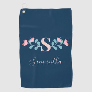 Pink blooming flowers in Scandinavian style Golf Towel
