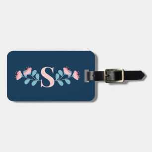 Pink blooming flowers in Scandinavian style Luggage Tag