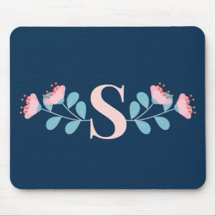 Pink blooming flowers in Scandinavian style Mouse Pad