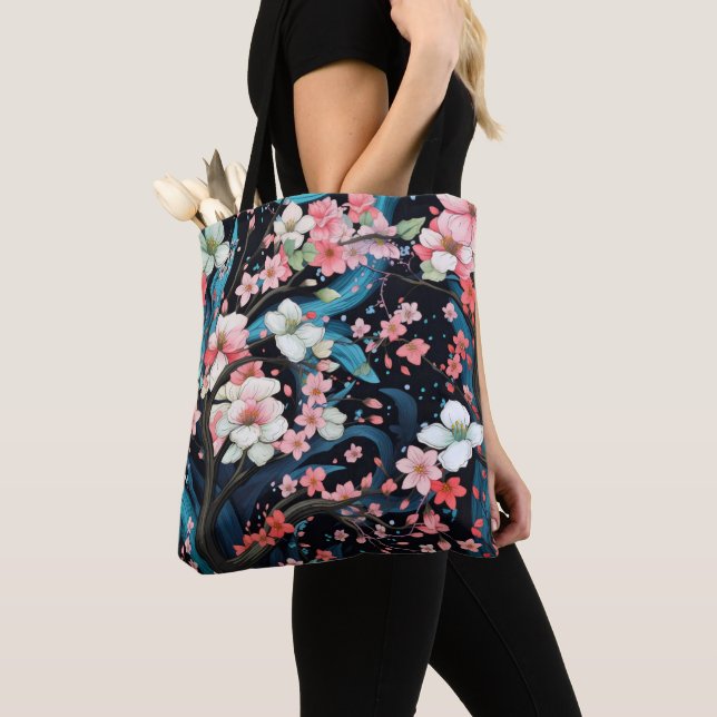 Pink Blooming Flowers Spring Tote Bag (Close Up)