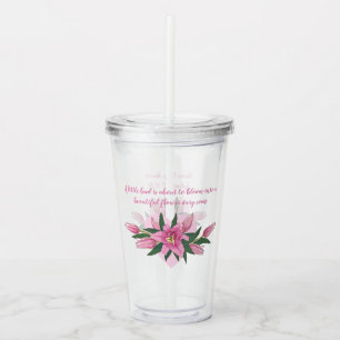 Pink Blooming Lilies Baby Shower Acrylic Tumbler