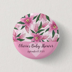 Pink Blooming Lily 3 Cm Round Badge