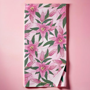Pink Blooming Lily Bath Towel