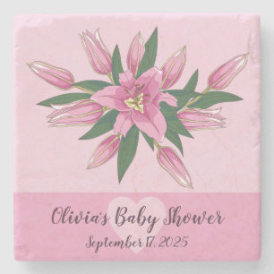 Pink Blooming Lily Stone Coaster