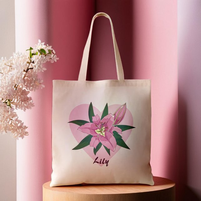 Pink Blooming Lily Sweet Heart  Grocery Bag (Pink Blooming Lily Sweet Heart Grocery Bag)