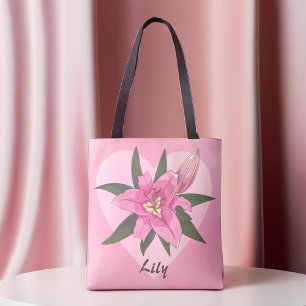Pink Blooming Lily Sweet Heart Grocery Bag