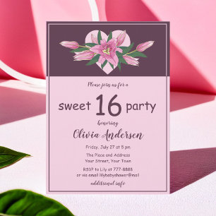 Pink Blooming Lily Sweet Sixteen Party Invitation