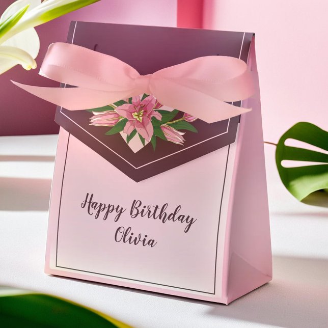 Pink Blooming Lily Thank you/ Happy Birthday Favour Box (Pink Blooming Lily Thank you/ Happy Birthday Favor Boxes)