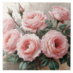 Pink Blooming Roses  Ceramic Tile