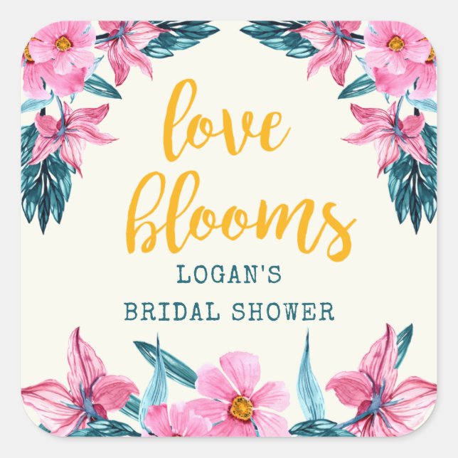 Pink Blooms Bridal Shower Sticker (Front)