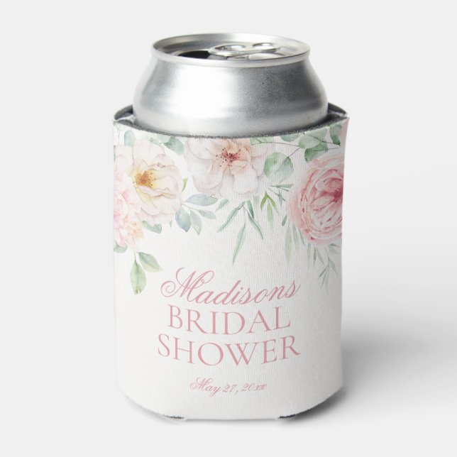 Pink Blooms Floral Hydrangeas Bridal Shower Favour Can Cooler (Can Front)