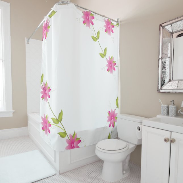 Pink Blooms Shower Curtain (In Situ)