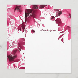 Pink Blooms Watercolor Bridal Shower CUSTOM Thank You Card