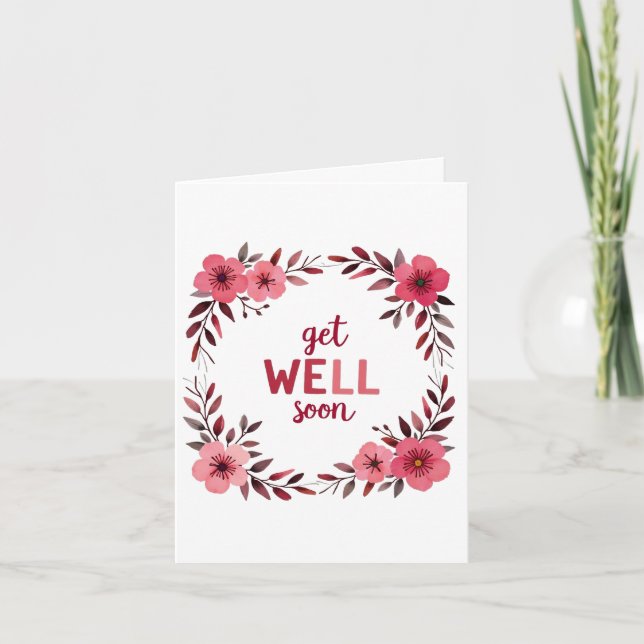 Pink Blooms Watercolor GET WELL SOON Card (Front)