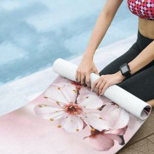 Pink Blossom and Paw Prints Yoga Mat