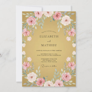 Pink Blossom Botanical Romance Wedding Invitation