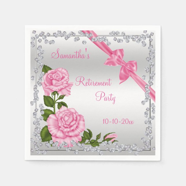 Pink Blossom, Bows & Diamonds Retirement Napkin (Front)