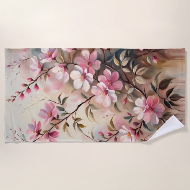 Pink Blossom Branch Bath Towels (Front)