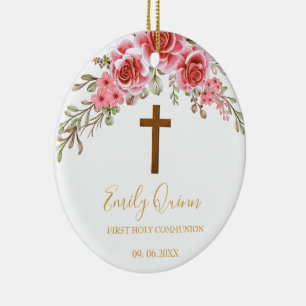 Pink Blossom Communion Chalice Keepsake Ornament" Ceramic Ornament