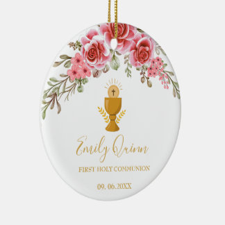 Pink Blossom Communion Chalice  Keepsake Ornament" Ceramic Ornament